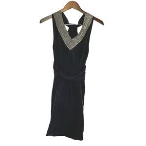 Theory Black Silk Semi Formal Dress Size 0 Beaded Neckline New‎ Year's Eve